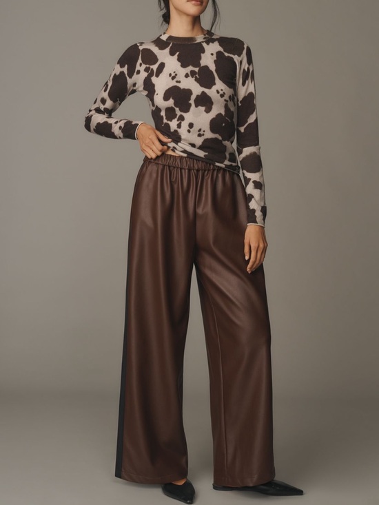 Maeve Pants - Maeve Wide Leg Faux Leather Pants in Chocolate Brown